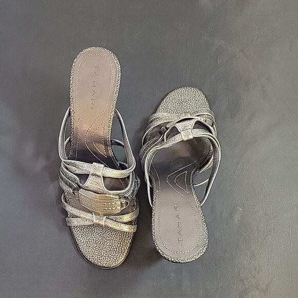 TAHARI SHIRLYN MULTI-STRAP ROUND TOE HIGH HEEL STILETTOS SLIDES PUMP - Picture 4 of 13